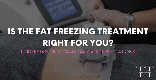 Fat freezing treatment blog banner with a background image of the fat freezing treatment being performed.