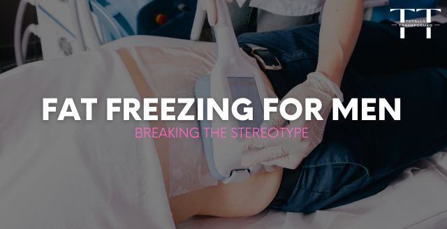Fat freezing for men blog banner showing a male undergoing the fat freezing treatment